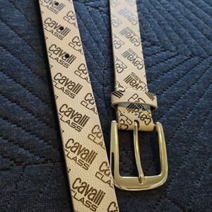 Cavalli Class Beige Belt with Gold Buckle